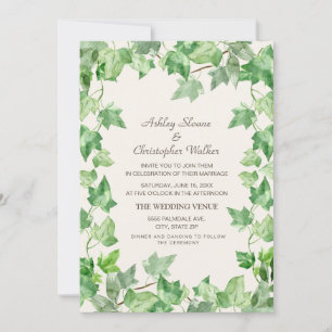 Elegant Green Vining Leaves Ivy Cream Wedding Kaart