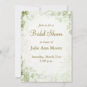 Elegant Green Vintage Bridal Shower Invitation Kaart