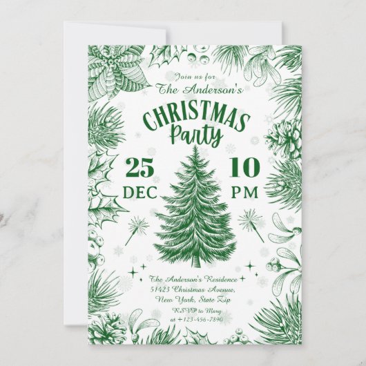 Elegant Green Vintage Christmas Party Kaart (Voorkant)
