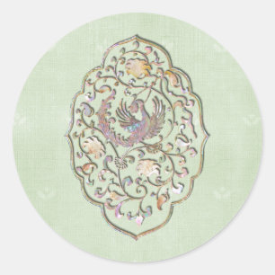 Elegant Green Vintage Wedding Envelope Seals Ronde Sticker