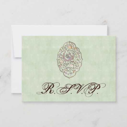 Elegant Green Vintage Wedding RSVP Kaartje (Voorkant)