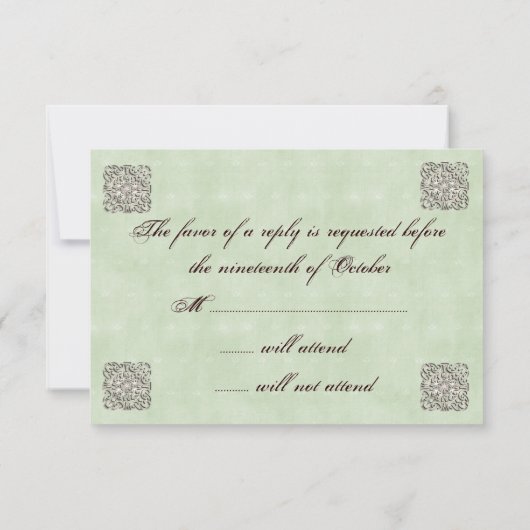 Elegant Green Vintage Wedding RSVP Kaartje (Achterkant)