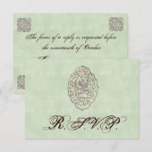 Elegant Green Vintage Wedding RSVP Kaartje (Voorkant / Achterkant)
