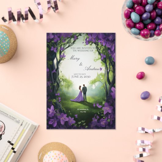 Elegant Green & Violet Acrylic Wedding Invitation Acryl Uitnodigingen (Insitu (Viering))