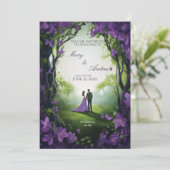 Elegant Green & Violet Wedding Invitation Kaart (Staand voorkant)