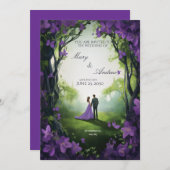 Elegant Green & Violet Wedding Invitation Kaart (Voorkant / Achterkant)