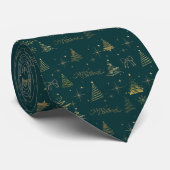 Elegant Green W/ Gold Christmas Tree Doodles  Stropdas (Opgerold)