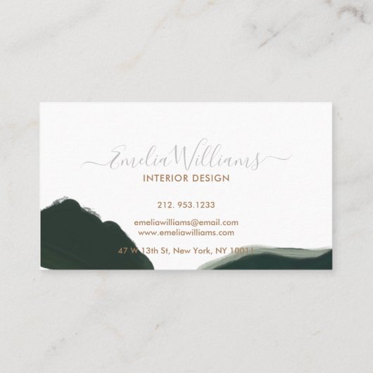 Elegant Green Waterverf Abstract Gold Script  Visitekaartje (Achterkant)