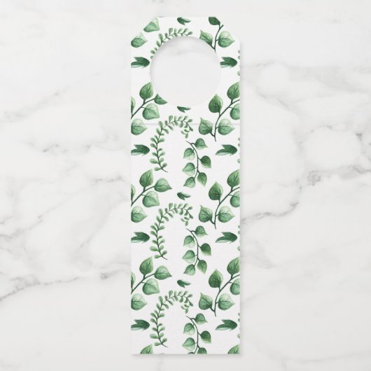 Elegant Green Waterverf Botanical Wedding Flessenhanger (Achterkant)