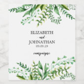 Elegant Green Waterverf Botanical Wedding Wijn Etiket (Enkel label)