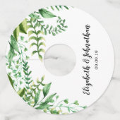 Elegant Green Waterverf Botanical Wedding Wijnglaslabel (Voorkant)