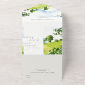 Elegant Green Waterverf Countryside Hills Wedding All In One Uitnodiging (Buitenkant)