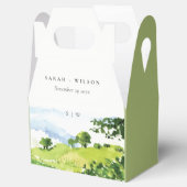Elegant Green Waterverf Countryside Hills Wedding Bedankdoosjes (Geopend)