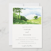 Elegant Green Waterverf Countryside Hills Wedding Kaart (Voorkant)