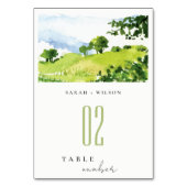 Elegant Green Waterverf Countryside Hills Wedding Kaart (Achterkant)