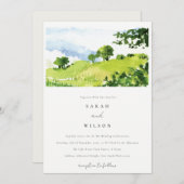 Elegant Green Waterverf Countryside Hills Wedding Kaart (Voorkant / Achterkant)