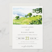 Elegant Green Waterverf Countryside Hills Wedding Kaart (Voorkant / Achterkant)