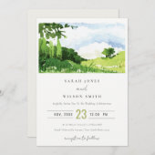 Elegant Green Waterverf Countryside Hills Wedding Kaart (Voorkant / Achterkant)