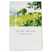 Elegant Green Waterverf Countryside Hills Wedding Medium Cadeauzakje (Voorkant)