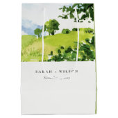 Elegant Green Waterverf Countryside Hills Wedding Medium Cadeauzakje (Achterkant)