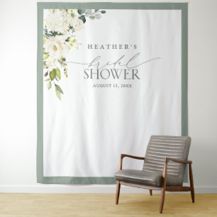 Elegant Green Waterverf Floral Shower Foto Booth Wandkleed