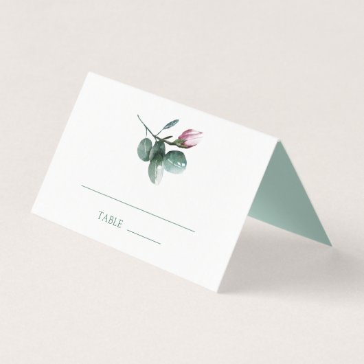 Elegant Green Waterverf Floral Wedding Place Card Kaart (Voorkant)