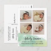 Elegant Green Waterverf Foto geboortebekendmaking Briefkaart (Voorkant / Achterkant)