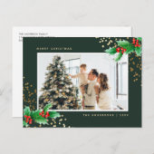 Elegant Green Waterverf Holly Feestdagenkaart (Voorkant / Achterkant)