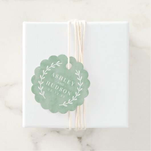 Elegant Green Waterverf Laurel Wedding Foto Bedankjes Labels (In situ)