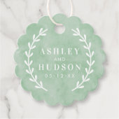 Elegant Green Waterverf Laurel Wedding Foto Bedankjes Labels (Voorkant)
