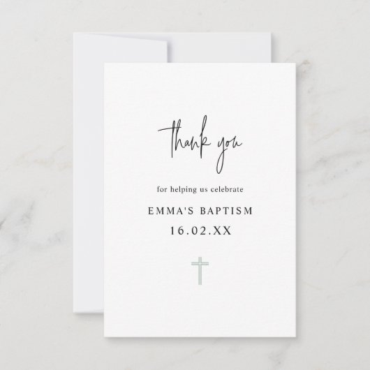 Elegant Green Waterverf Minimalist Photo Baptisme Bedankkaart (Voorkant)