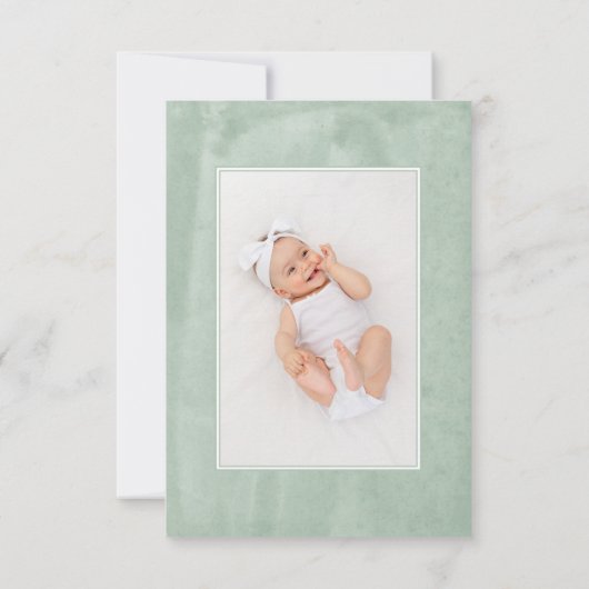 Elegant Green Waterverf Minimalist Photo Baptisme Bedankkaart (Achterkant)