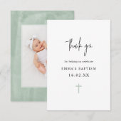 Elegant Green Waterverf Minimalist Photo Baptisme Bedankkaart (Voorkant / Achterkant)