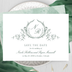 Elegant Green Waterverf Monogram Calligrafie Save The Date
