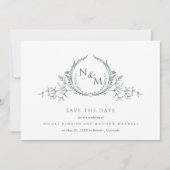 Elegant Green Waterverf Monogram Save The Date (Voorkant)