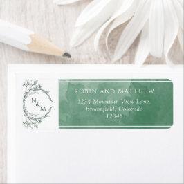 Elegant Green Waterverf Monogram Weddenschap Etiket