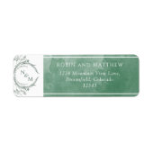 Elegant Green Waterverf Monogram Weddenschap Etiket (Voorkant)