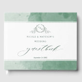 Elegant Green Waterverf Monogram Weddenschap Gastenboek (Voorkant)