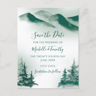 Elegant Green Waterverf Mountain Forest Rustic Aankondigingskaart