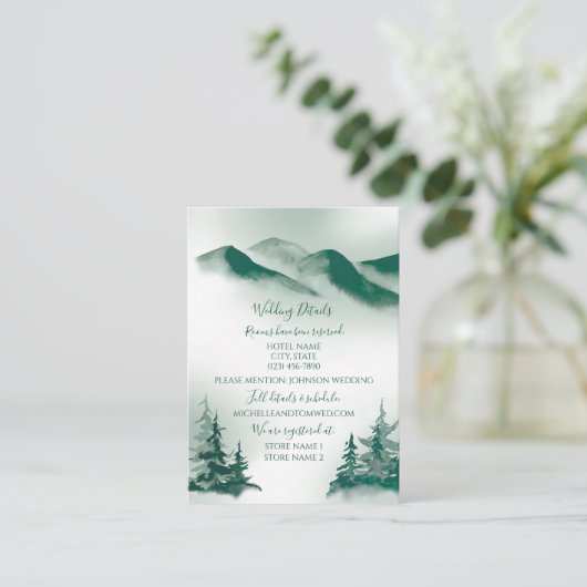 Elegant Green Waterverf Mountain Forest Rustic Informatiekaartje (Staand voorkant)