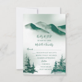 Elegant Green Waterverf Mountain Forest Rustic RSVP Kaartje