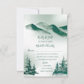 Elegant Green Waterverf Mountain Forest Rustic RSVP Kaartje