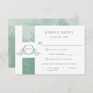 Elegant Green Waterverf Wedding Monogram RSVP