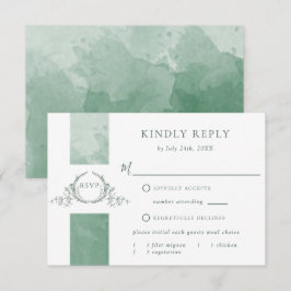 Elegant Green Waterverf Wedding Monogram RSVP Kaartje