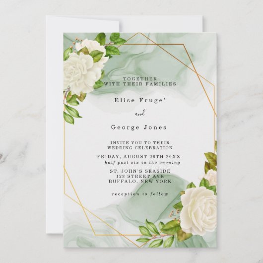 Elegant Green Waterverf White Florals Wedding Kaart (Voorkant)
