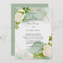 Elegant Green Waterverf White Florals Wedding