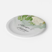 Elegant Green Waterverf White Roses Wedding Papieren Bordje (Gekanteld)