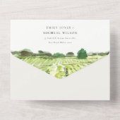 Elegant Green Waterverf Winery Vineyard Wedding All In One Uitnodiging (Achterkant)