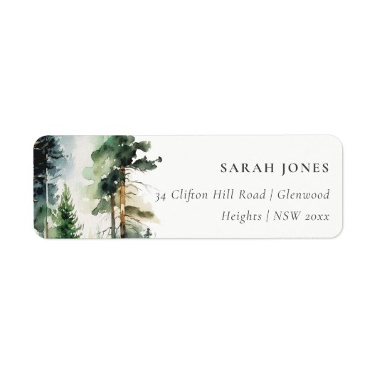 Elegant Green Waterverf Woodland Forest Address Etiket (Voorkant)