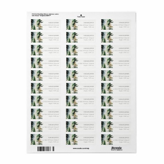 Elegant Green Waterverf Woodland Forest Address Etiket (Full Sheet)